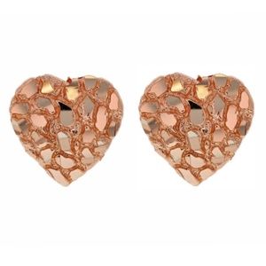 Rose Gold Women’s Cute Solid Pink 925 Sterling Silver Nugget Stud Heart Earrings
